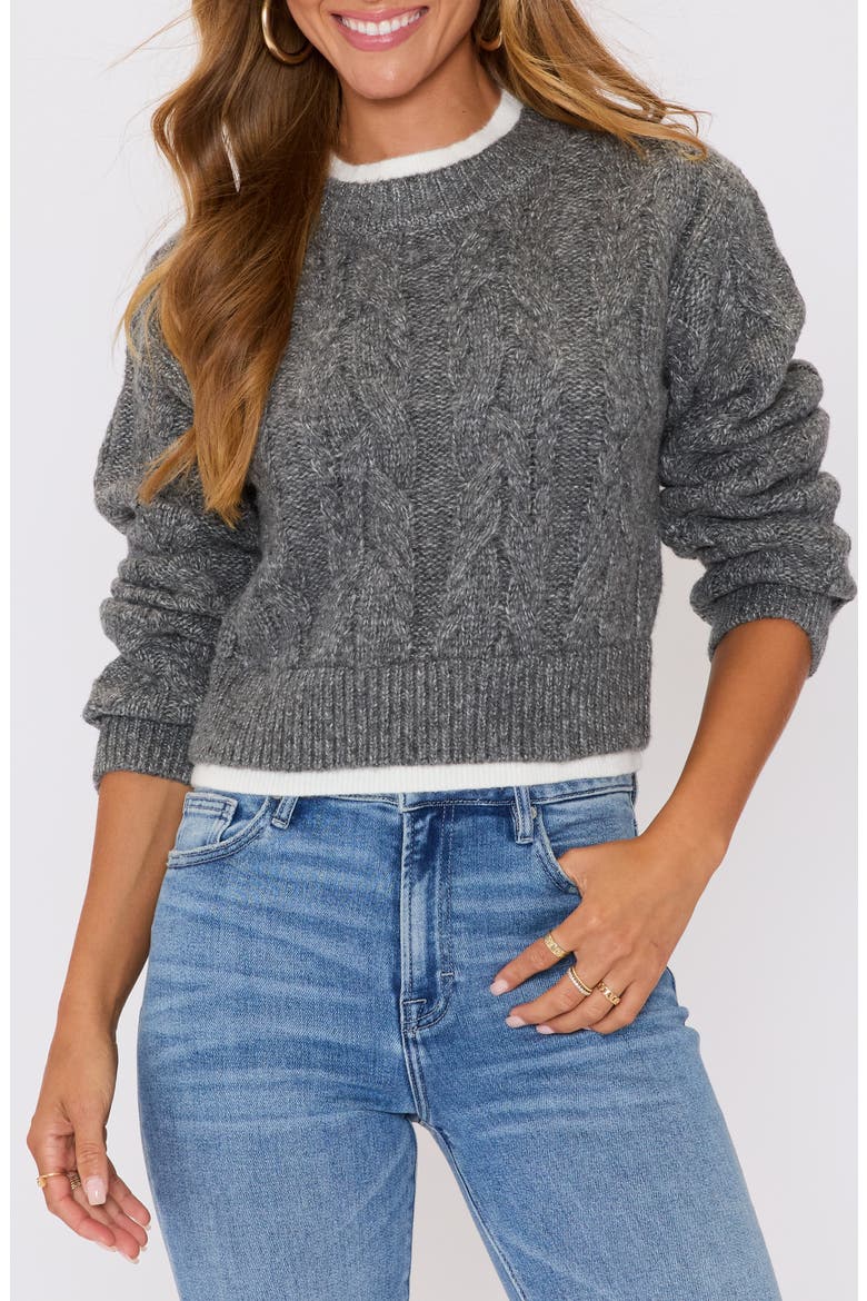Isla Layered Cable Knit Sweater, Main, color, CHARCOAL