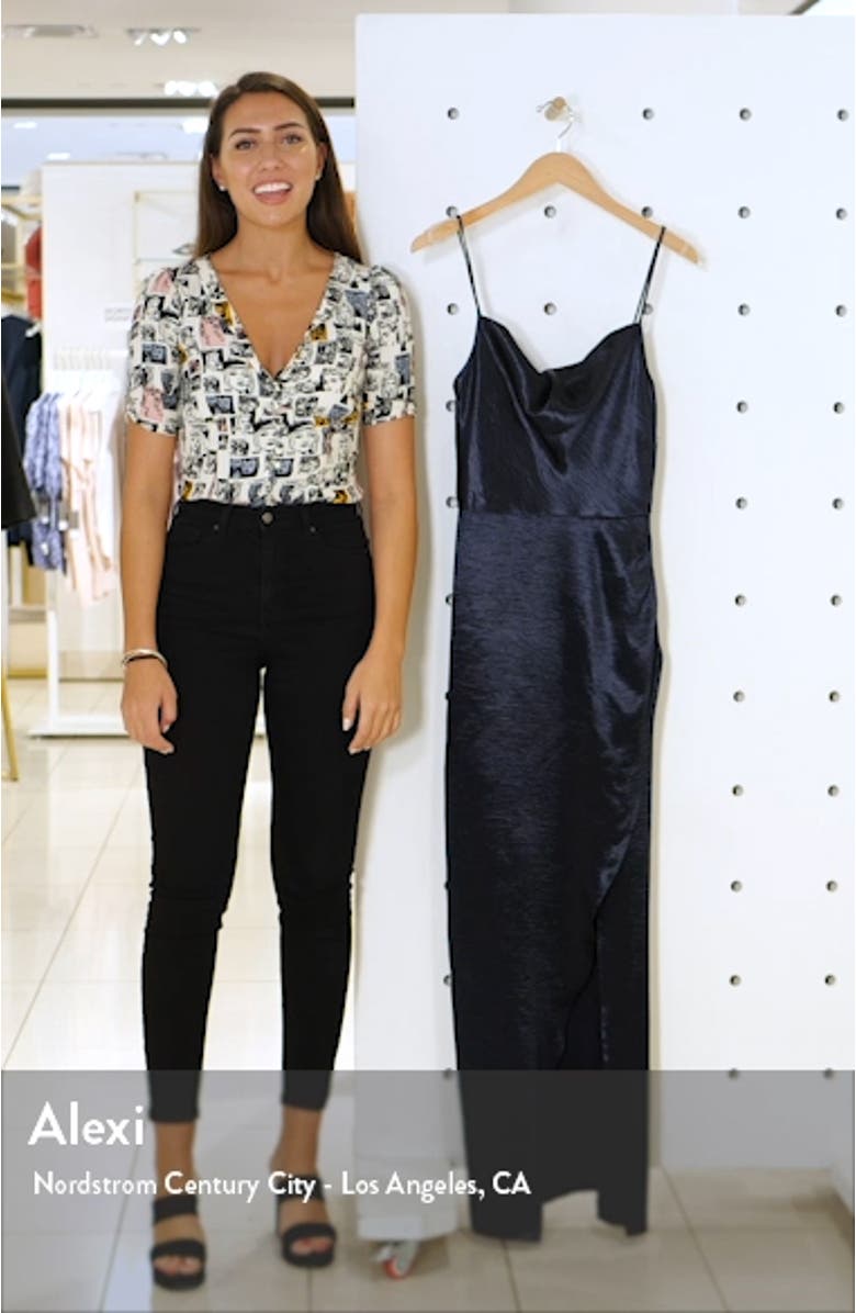 The Molly Cowl Neck Rumpled Satin Gown, sales video thumbnail