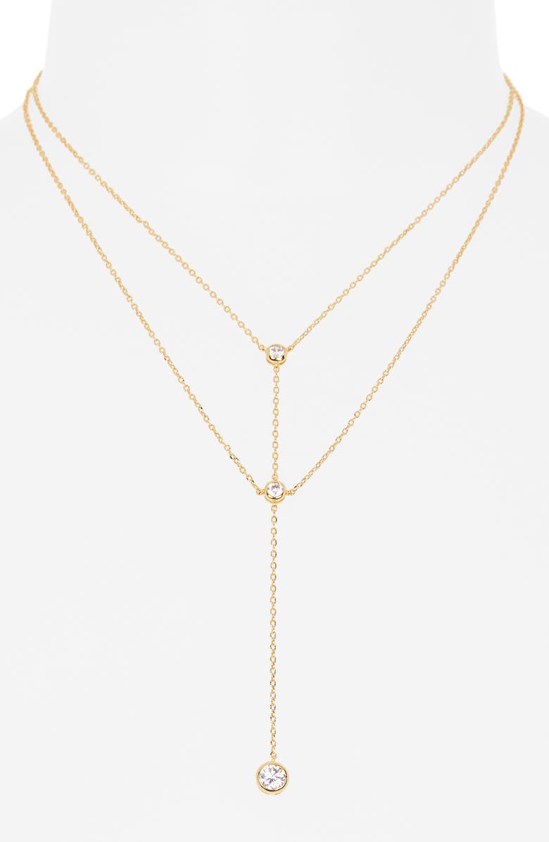 NORDSTROM RACK Cubic Zirconia Layered Y-Necklace, Alternate, color, Clear- Gold
