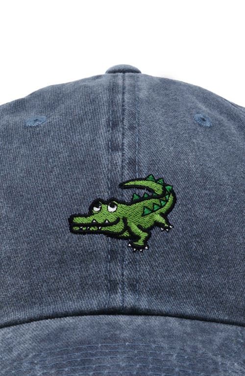 Dalix Alligator Embroidered Wildlife Cap In Washed Navy Blue