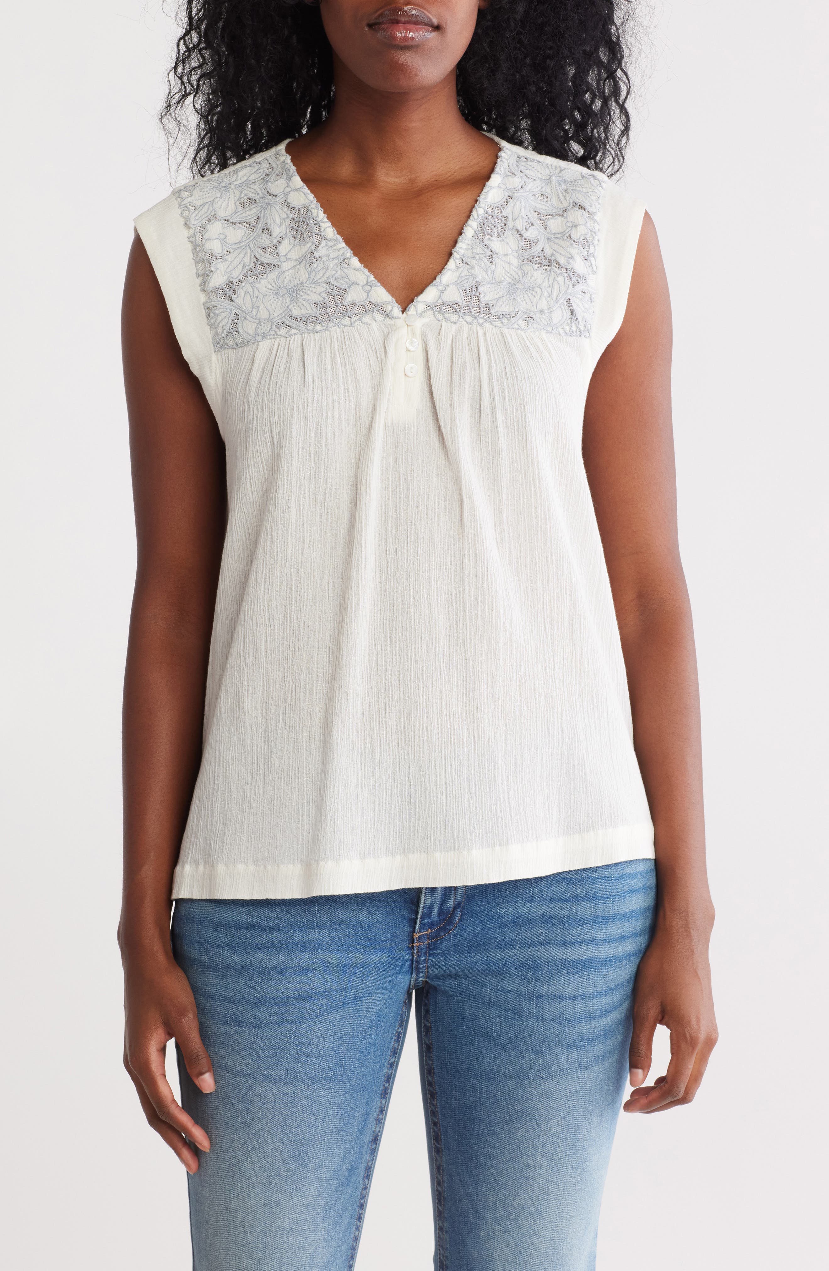 lucky brand embroidered yoke top