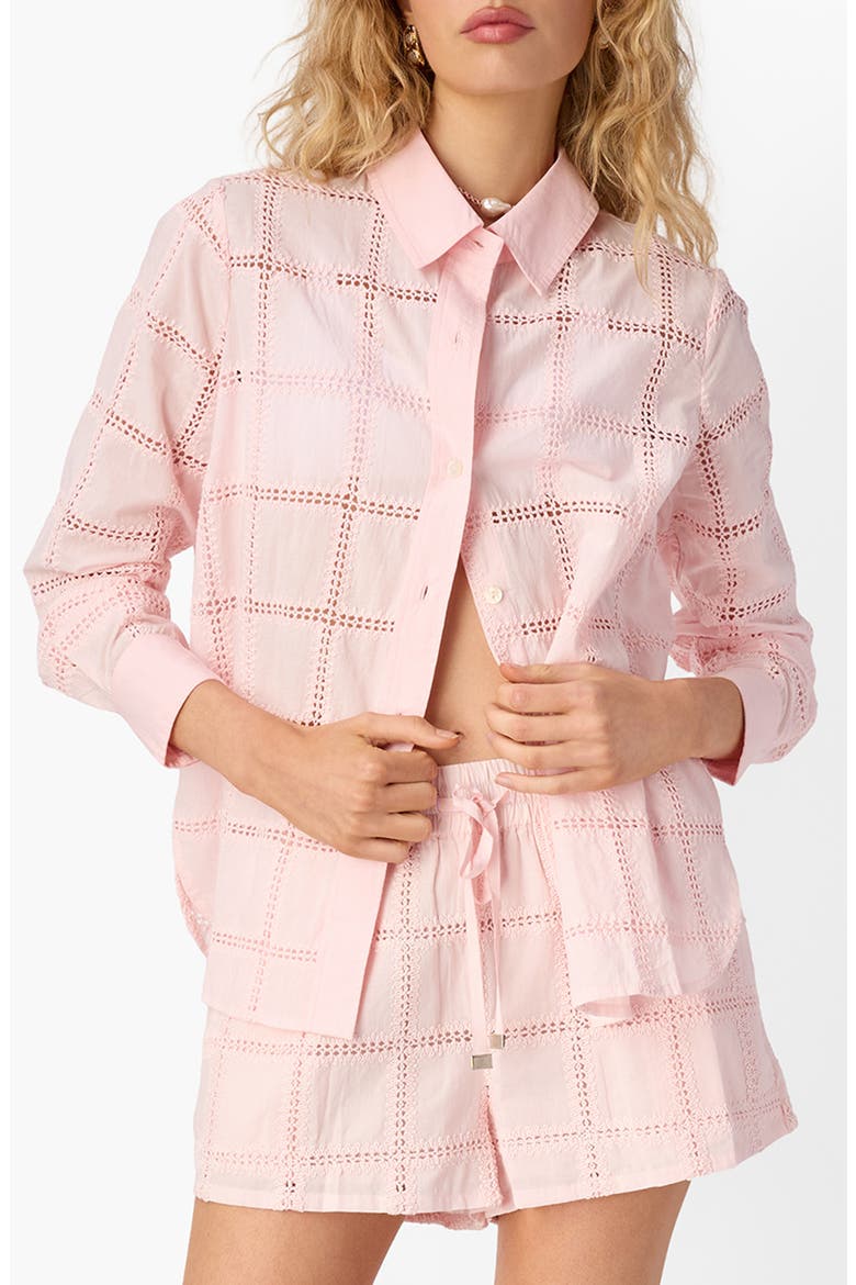 Tomei Embroidered Eyelet Button-Up Shirt, Main, color, DOGWOOD