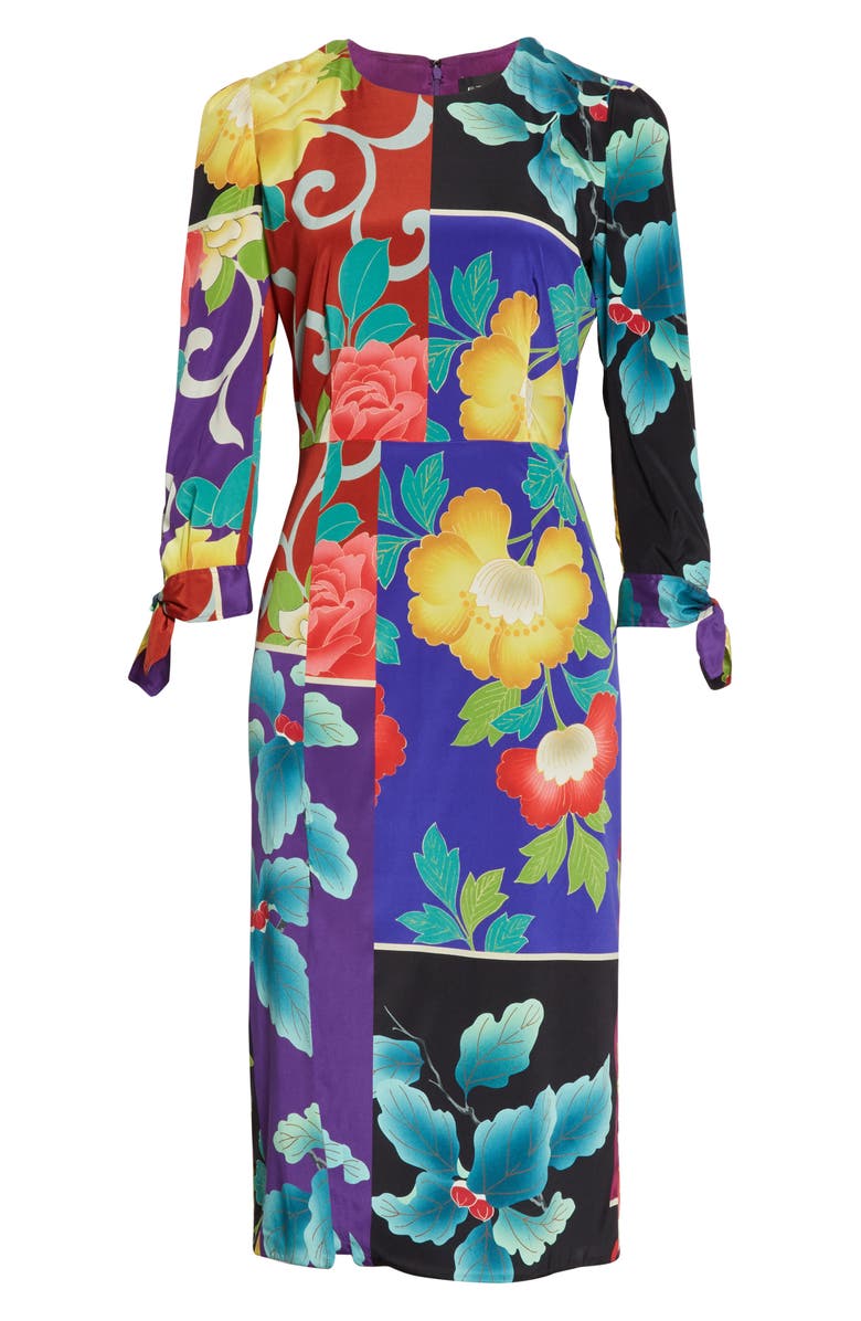 Etro Patchwork Floral Stretch Silk Dress, Alternate, color, 