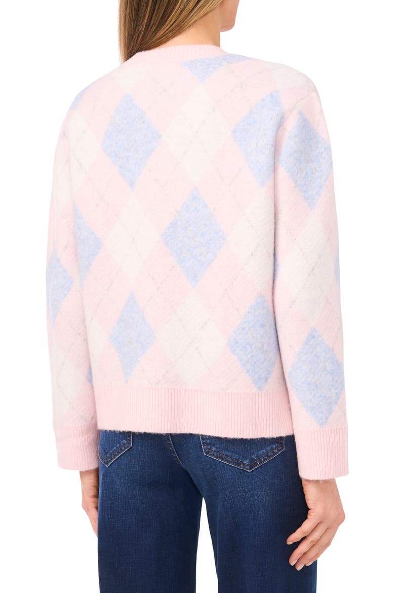 Heart Button Argyle Cardigan, Alternate, color, PINK FROST