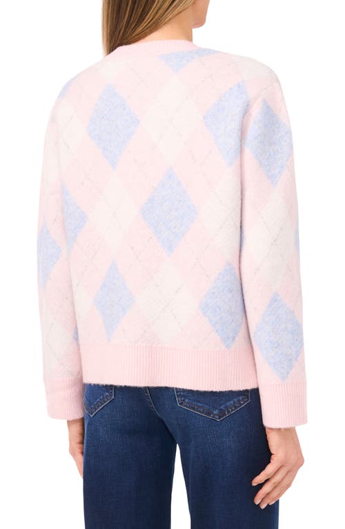 Cece Heart Button Argyle Cardigan In Pink