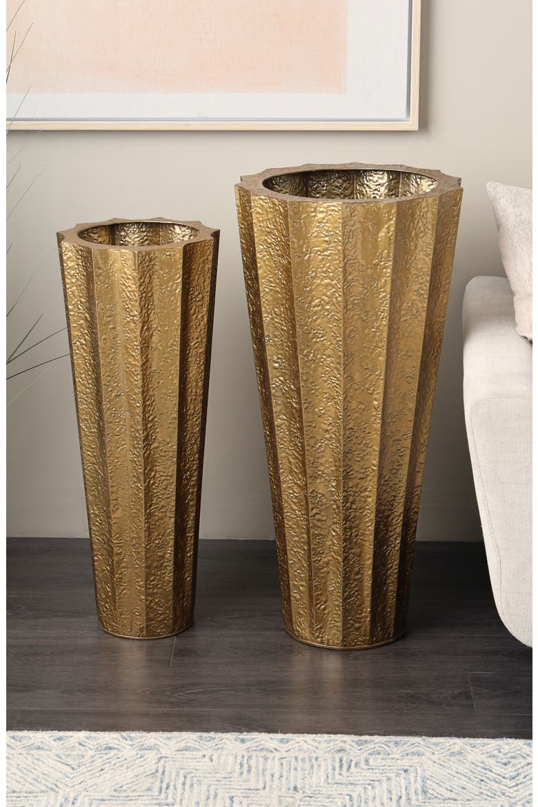 Set of 2 Pleated Vases, Alternate, color, GOLD