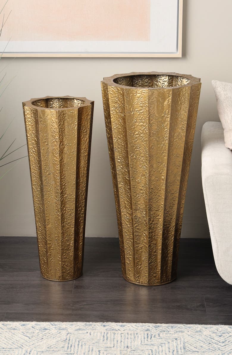 VIVIAN LUNE HOME Set of 2 Pleated Vases, Alternate, color, Gold
