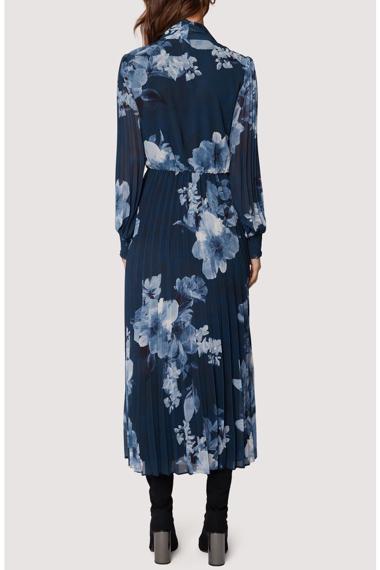 Josephine Floral Pleated Tie Neck Long Sleeve Dress, Alternate, color, BLUE GREY FLORAL