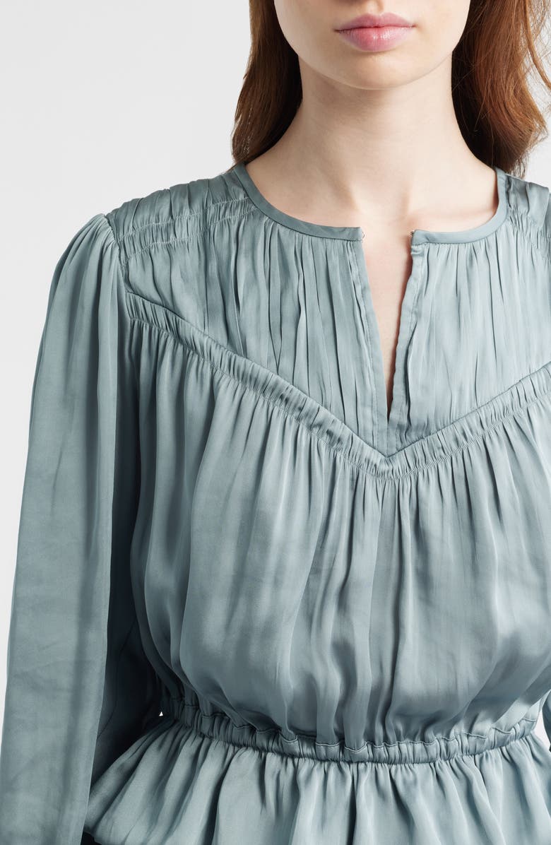 PAIGE Gansevoort Satin Peplum Top, Alternate, color, Surf