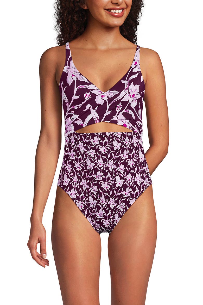 Wrap Monokini High Leg One Piece Swimsuit, Alternate, color, Daylily Red Tossed Floral