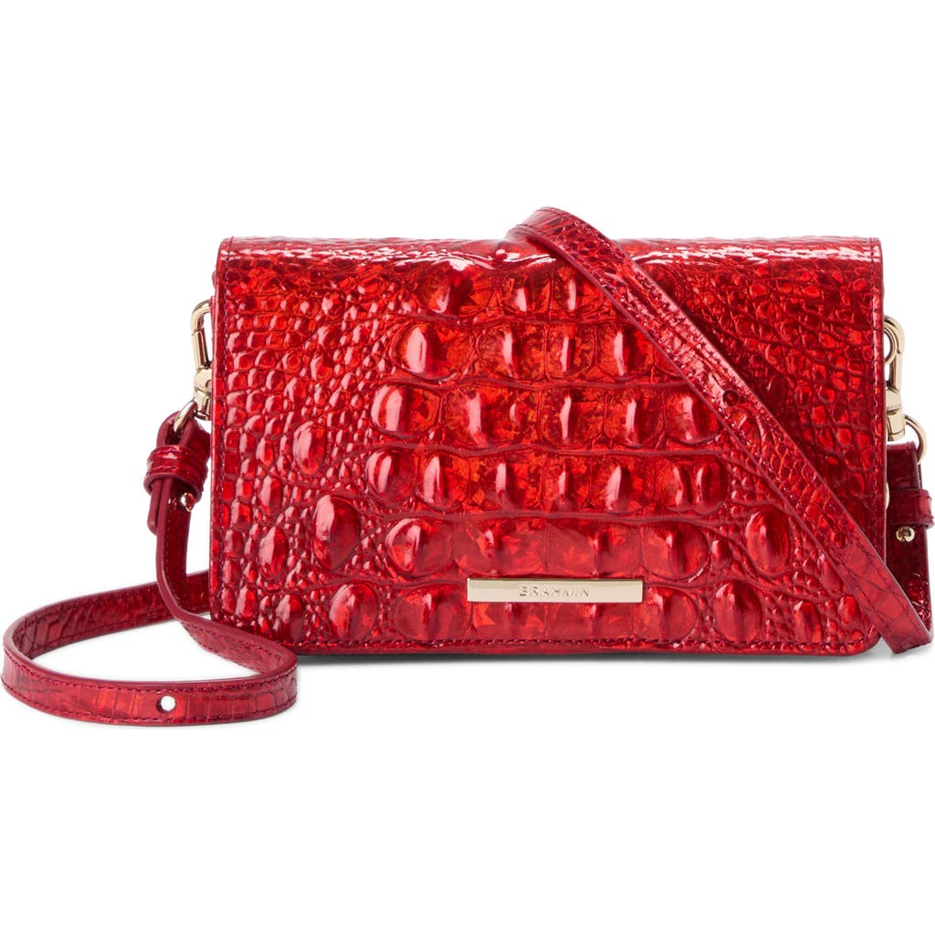 Brahmin Minuette Croc Embossed Leather Crossbody Bag In Red
