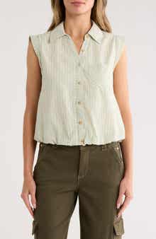 Democracy Sleeveless Bubble Hem Button-Up Shirt