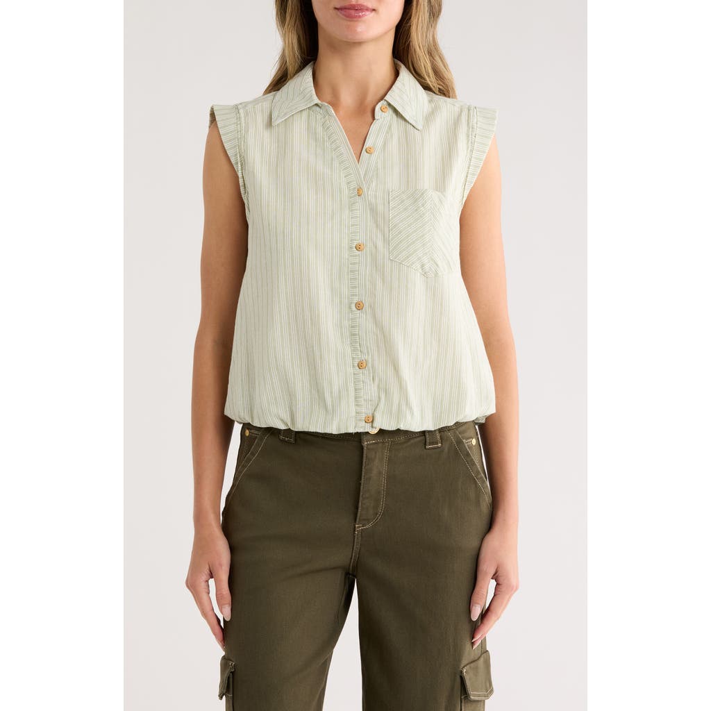 Democracy Sleeveless Bubble Hem Button-up Shirt In Gold