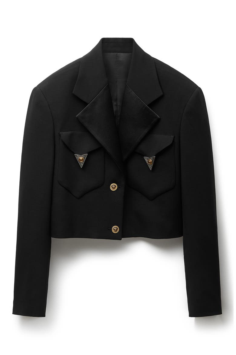 Crop Stretch Wool Blazer, Alternate, color, BLACK