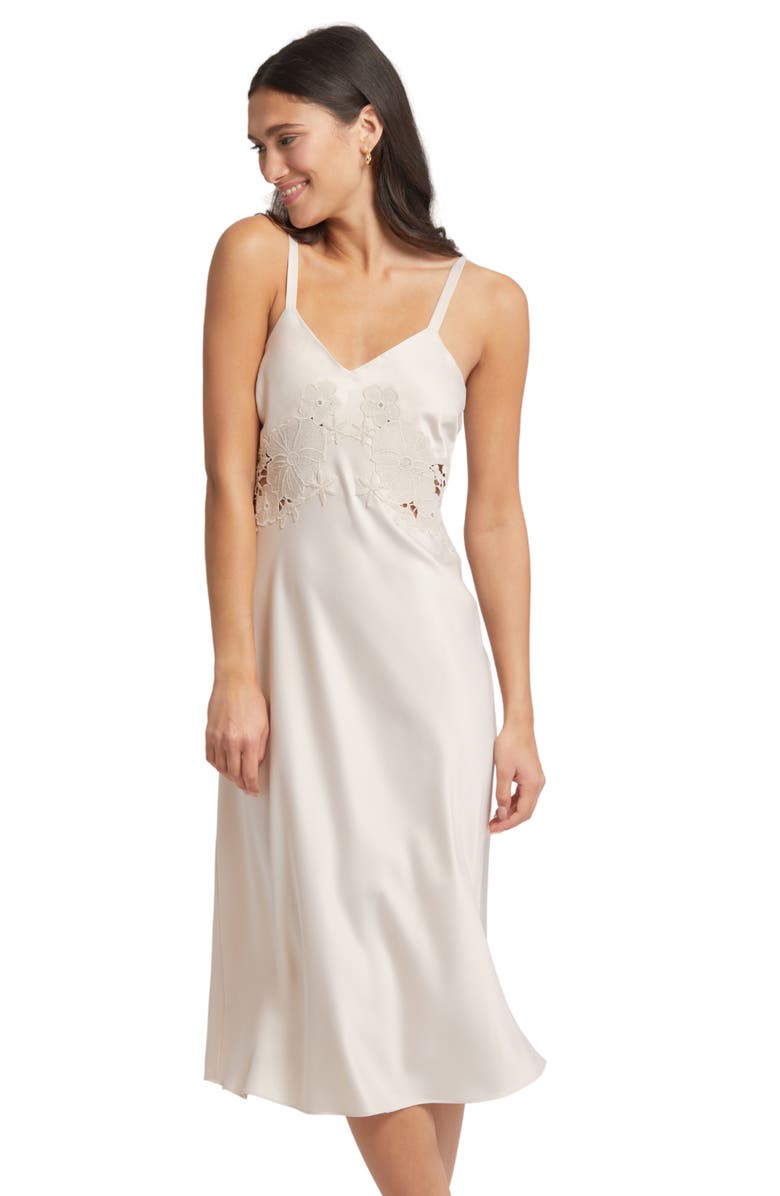 Rya Collection Maya Floral Embroidered Bias Cut Charmeuse Nightgown, Alternate, color,