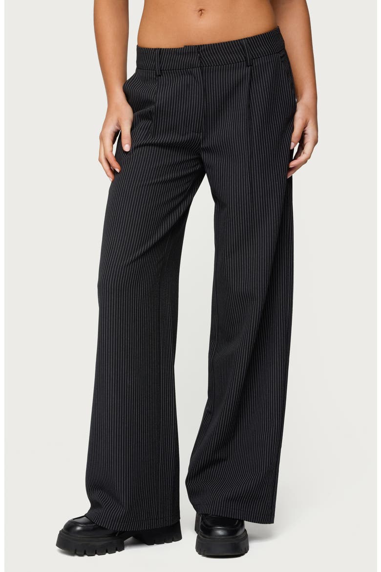 Pinstripe Low Rise Straight Leg Pants, Main, color, BLACK