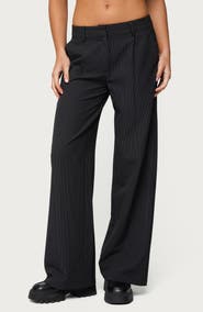 EDIKTED Pinstripe Low Rise Straight Leg Pants