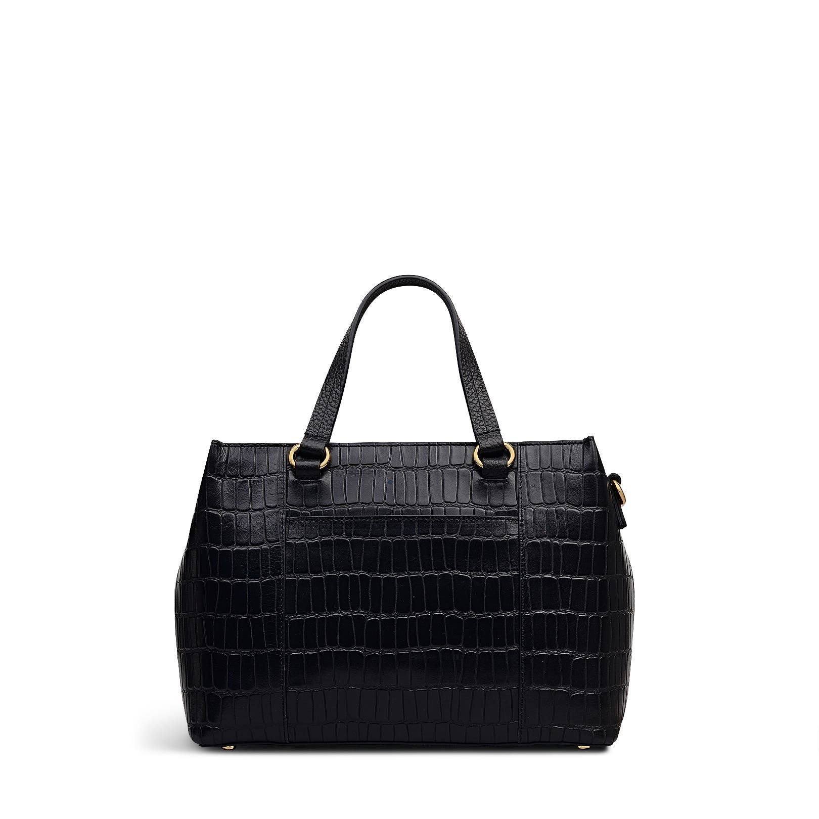 Radley Eltham Mews - Faux Croc Small Ziptop Satchel Bag, Alternate, color, Black