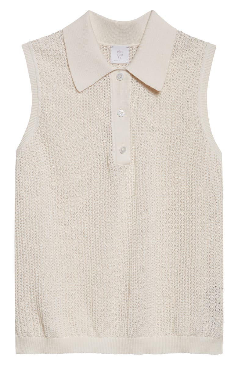 Eleventy Sleeveless Open Stitch Polo, Alternate, color, 00 Ivory