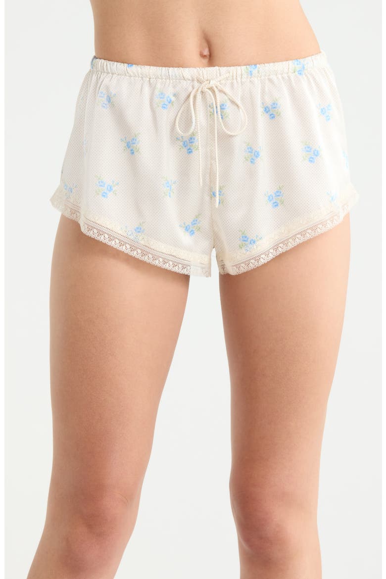 Noreen Floral Lace Trim Mesh Pajama Shorts, Main, color, PRINT ECRU BACKGR