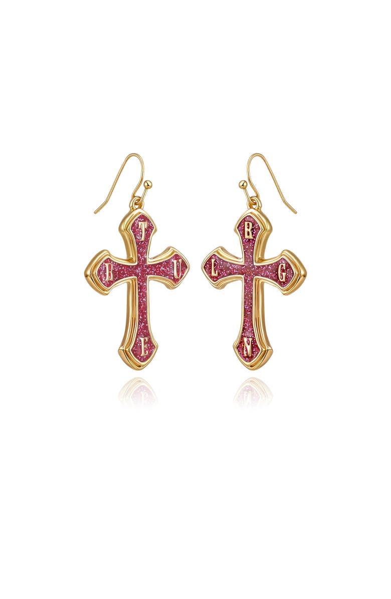 True Religion Black Logo Accent Hoop Earrings, Alternate, color, Goldtone