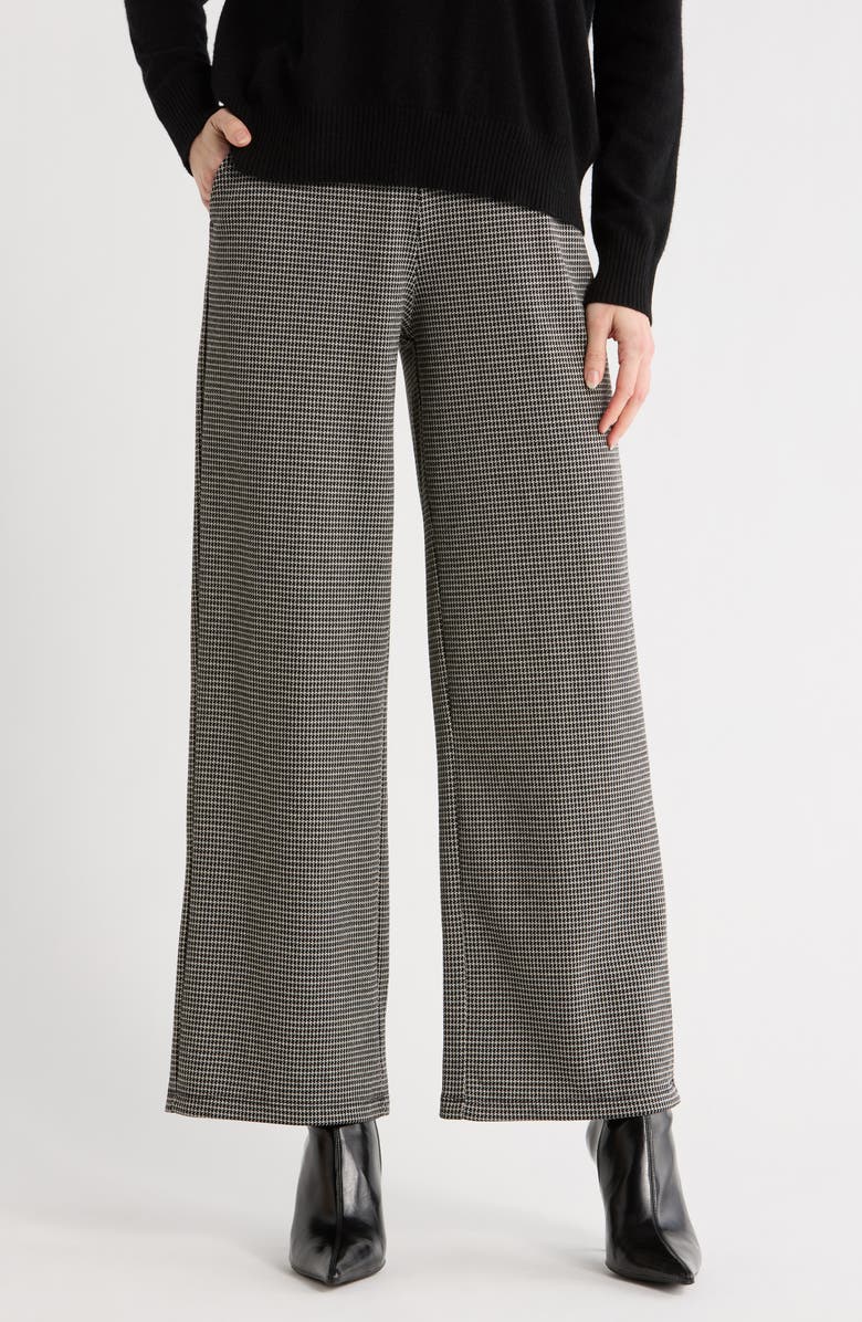 MAX STUDIO Double Knit Wide Leg Pants, Main, color, Black/ Ivory Open Houndstooth