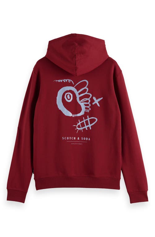 Scotch & Soda Regular Fit Front & Back Art Pullover Hoodie In Red