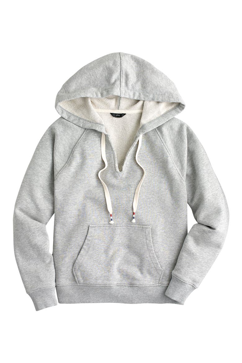 Original Garment Dyed V-Neck Cotton Terry Hoodie, Alternate, color, HEATHER GREY