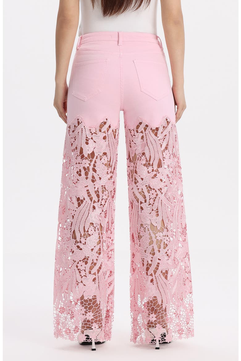High Waist Crystal Embellished Lace Wide Leg Jeans, Alternate, color, PINK
