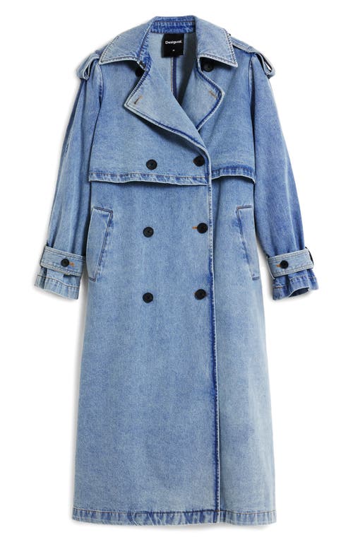 Desigual Denim Trench Coat With Belt In Blue