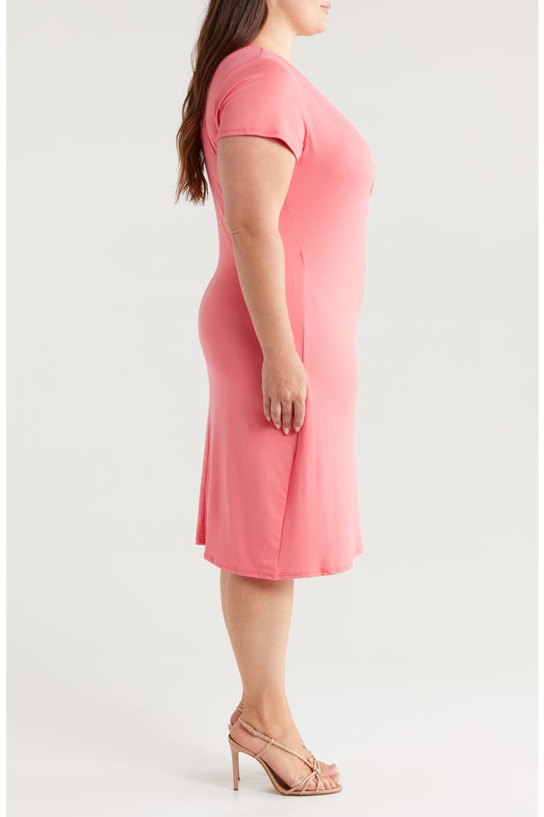 V-Neck Stretch Faux Wrap Dress, Alternate, color, CORAL