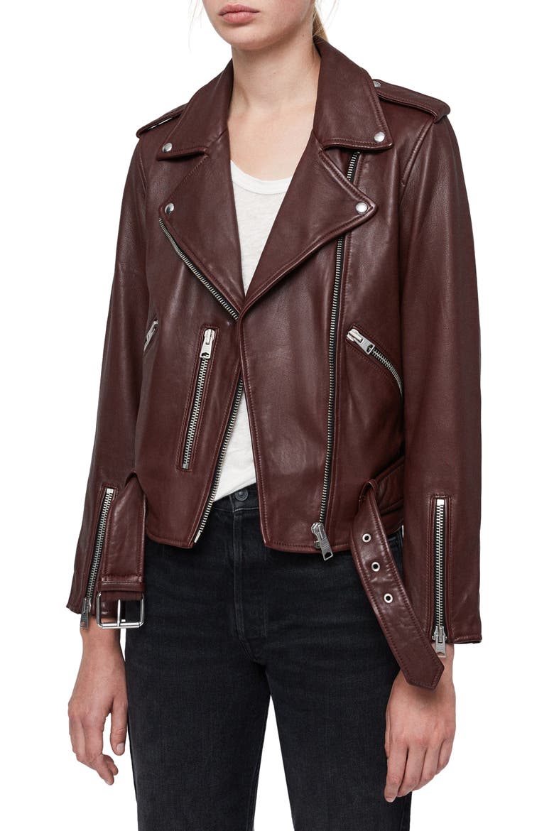 Balfern Leather Biker Jacket, Main, color, DEEP BERRY