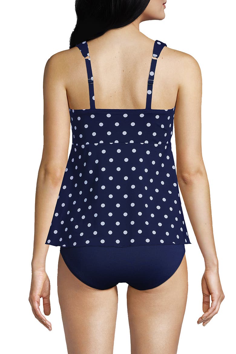 Mastectomy Flutter Scoop Neck Tankini Top Comfort Adjustable Straps, Alternate, color, Deep Sea Polka Dot