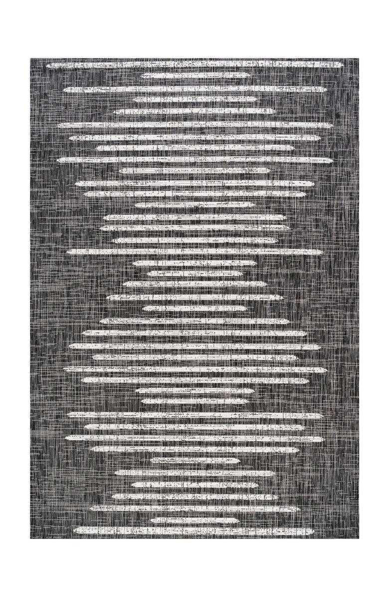 JONATHAN Y Zolak Berber Stripe Geometric Indoor/Outdoor Area Rug, Main, color, Black/Ivory