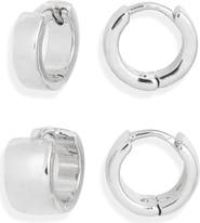 Open Edit Set of 2 Huggie Hoop Earrings