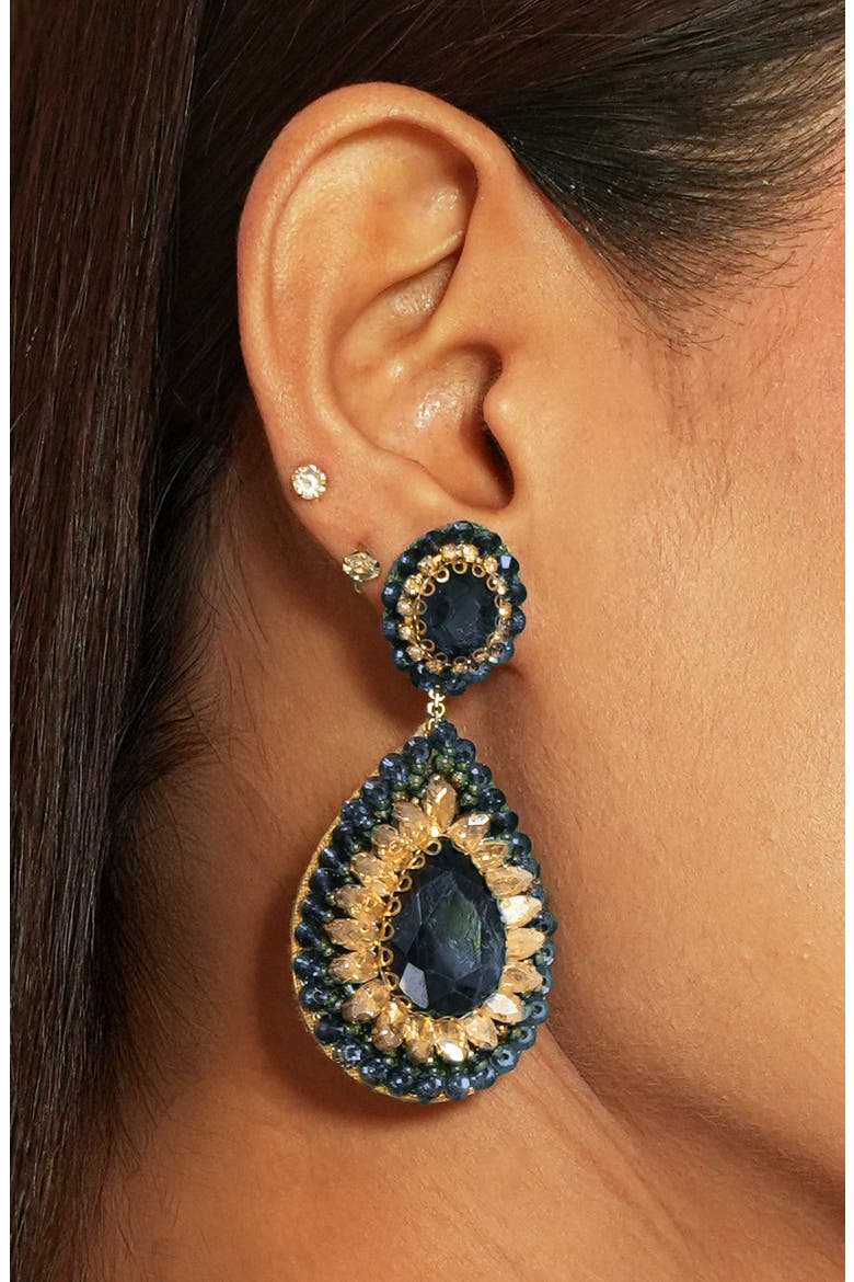 Sisina Crystal Teardrop Earrings, Alternate, color, NAVY