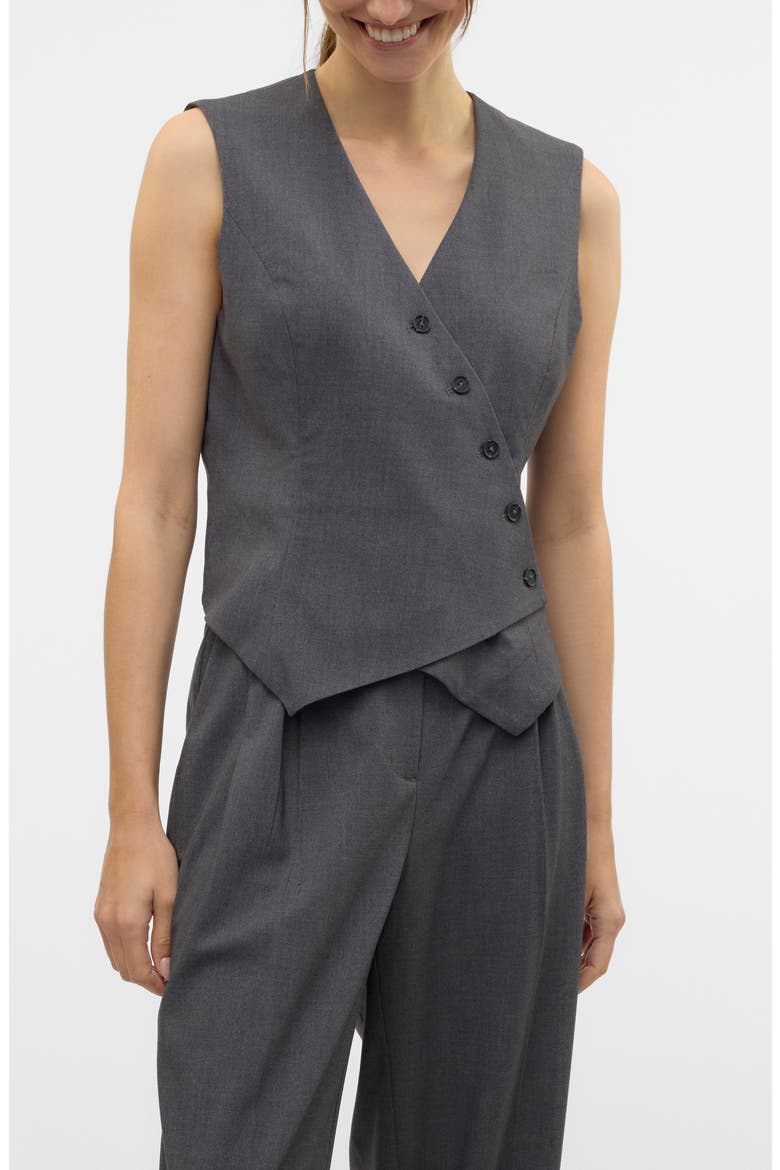 Liba Asymmetric Button Waistcoat, Main, color, DARK GREY MELANGE