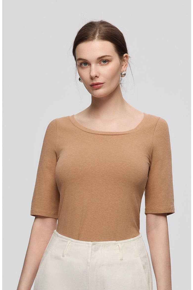 Hemp Essentials Asymmetrical Neckline Tee, Alternate, color, fawn