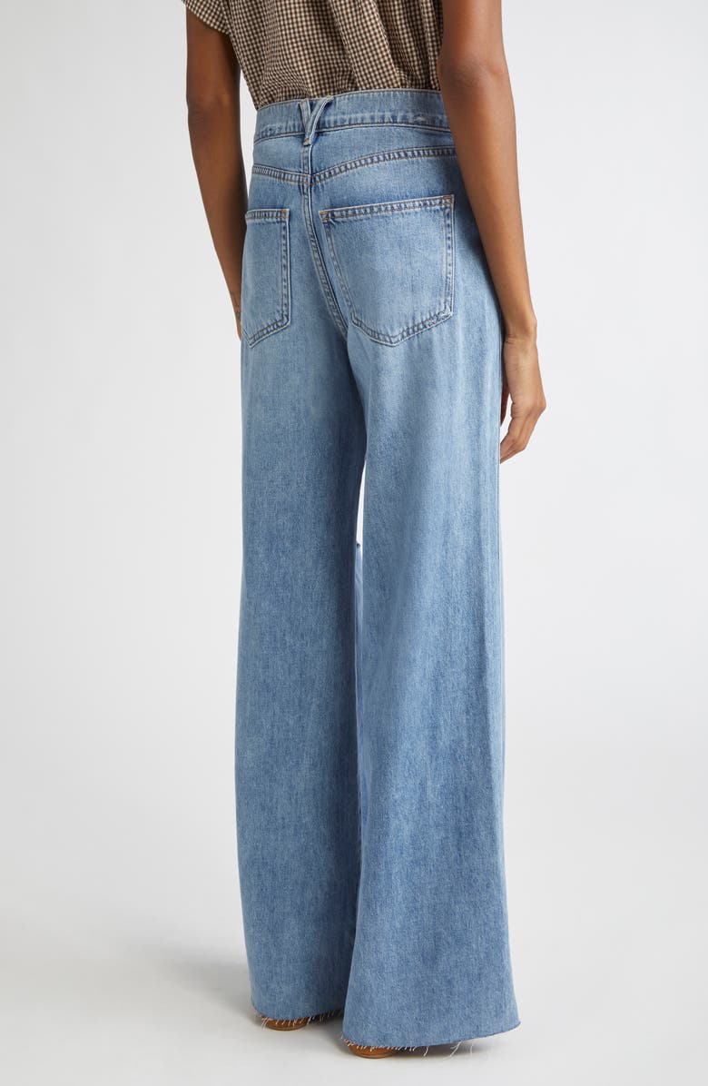 Veronica Beard Kasey Ripped Raw Hem Mid Rise Wide Leg Jeans, Alternate, color, Bright Lakeshore