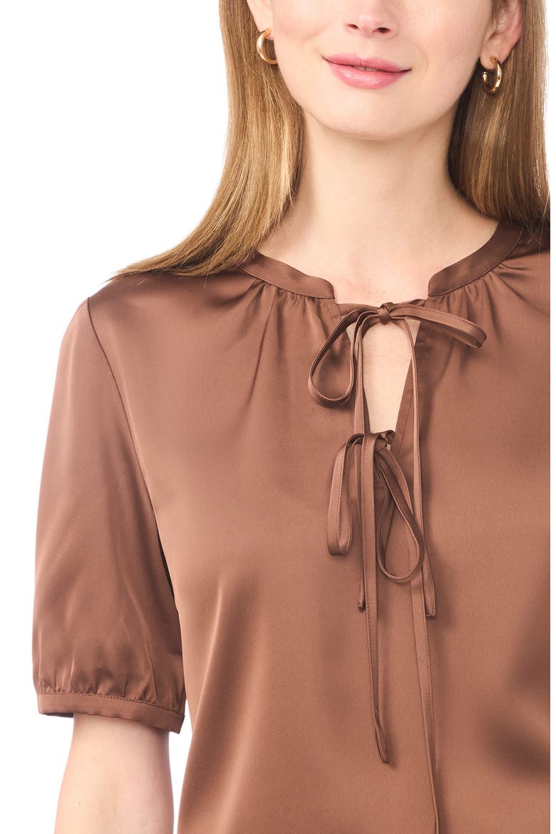 Tie Front Satin Top, Alternate, color, COCOA