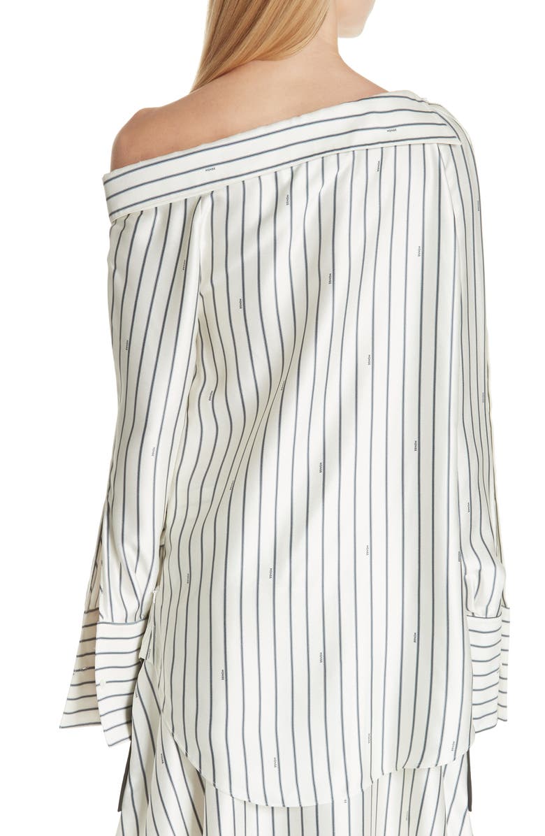 MONSE Off the Shoulder Pinstripe Silk Blouse, Alternate, color, 