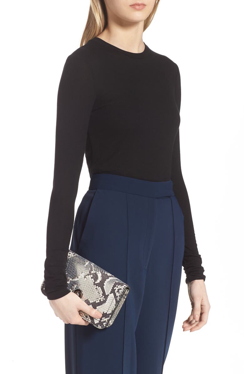 Longchamp Cavalcade Snake Embossed Leather Wallet on a Chain, Alternate, color, Platinum