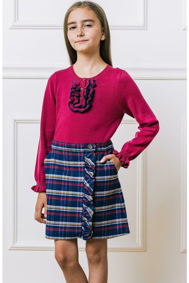 Girls' Flannel Ruffle Skirt, Kids, Alternate, color, Navy Autumn Plaid