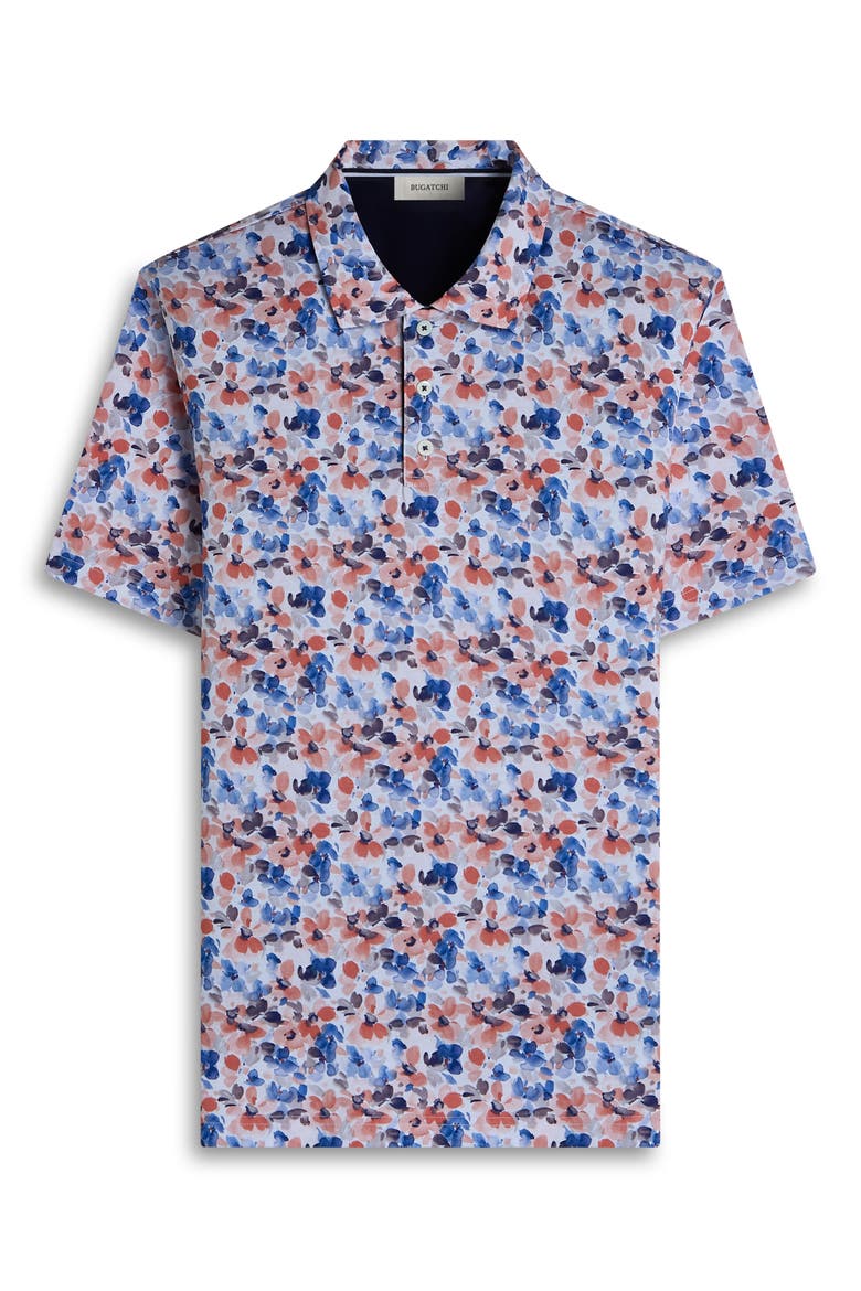 Hendrix Digital Watercolor Floral Print Pima Cotton Polo, Alternate, color, BLUE/ CORAL