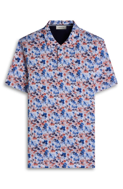 Bugatchi Hendrix Digital Watercolor Floral Print Pima Cotton Polo In Blue
