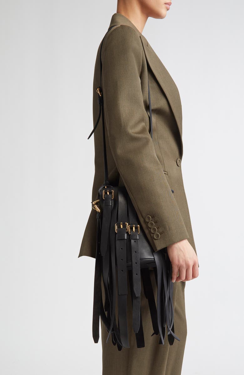 Moschino Small Multibelts Leather Bucket Bag, Alternate, color,