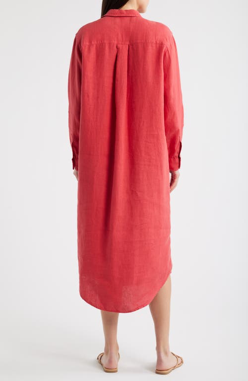 Frank & Eileen Long Sleeve Linen Midi Shirtdress In Red