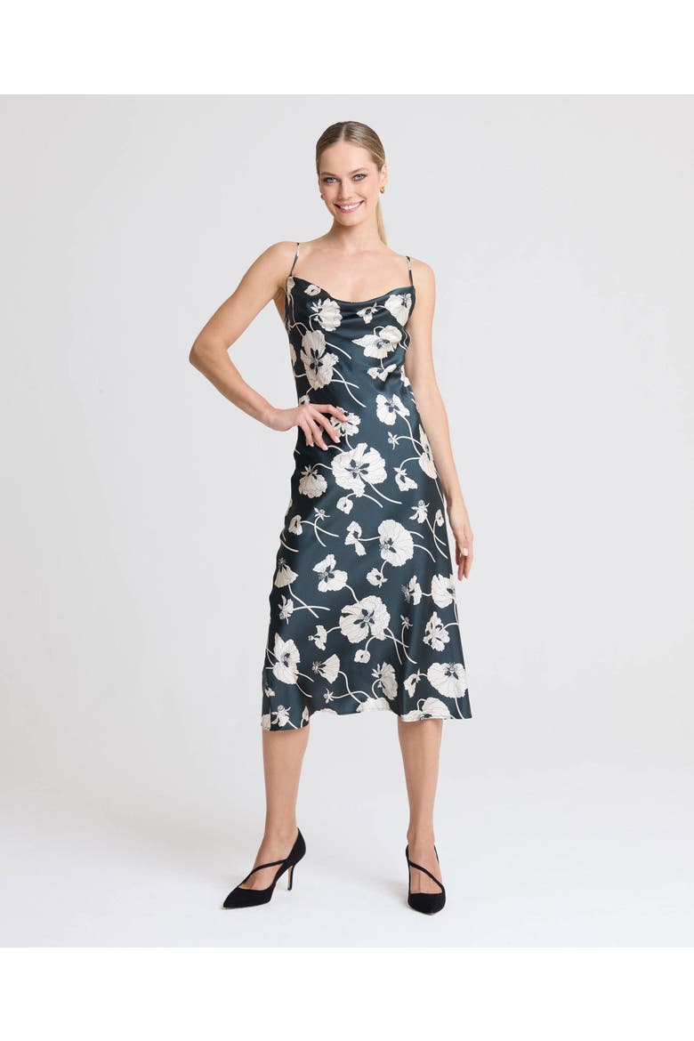 Poppy Liberty Satin Silk Slip Skirt, Main, color, Forest Green/Cream