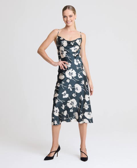 Print Silk Satin Bias Cut Slip Dress