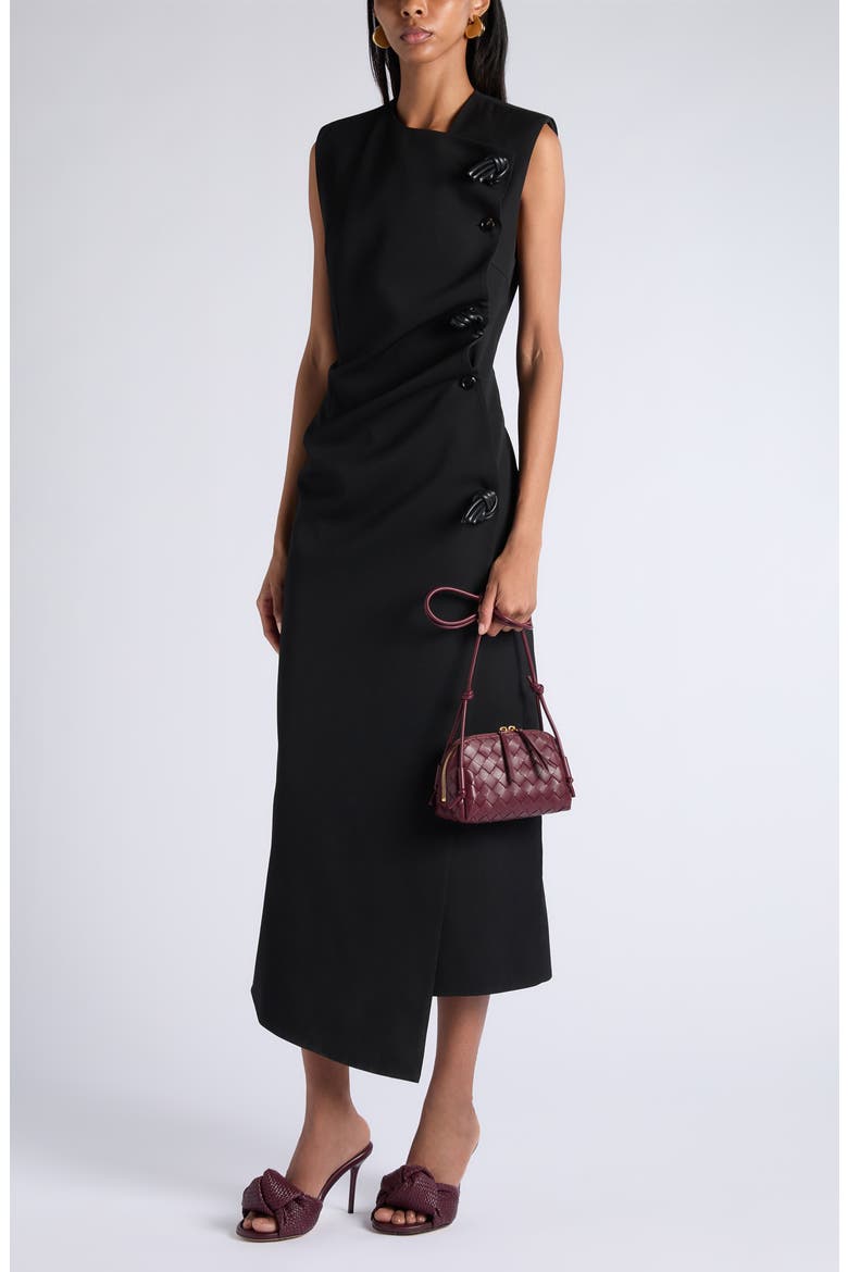 Asymmetric Wool Twill Dress, Alternate, color, 1010 DOUBLE BLACK